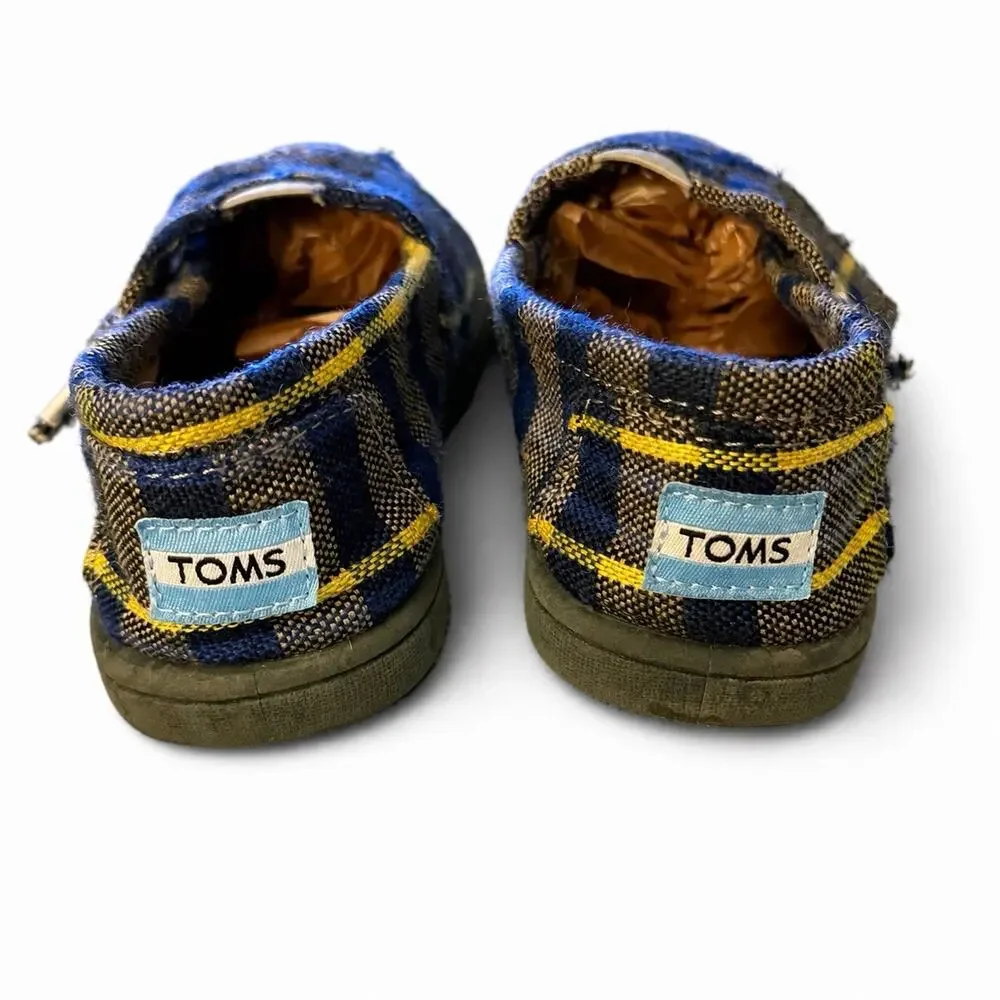TOMS Toddler Shoes Size 9 Blue Plaid Slip On Alpargata Kids Casual
